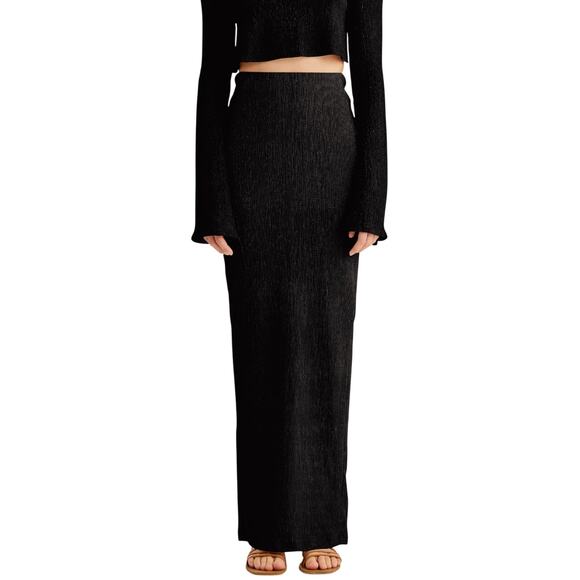 NWT Rumer Black High Waist Pencil Tucker Maxi Elastic Back Slit S - Picture 1 of 14